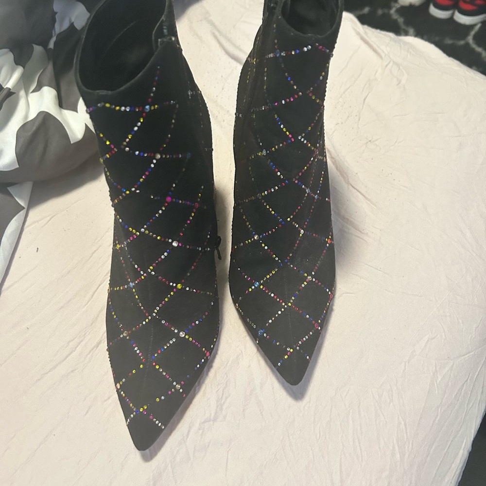 Betsey Johnson Black Ankle Boots with Multicolor Studs